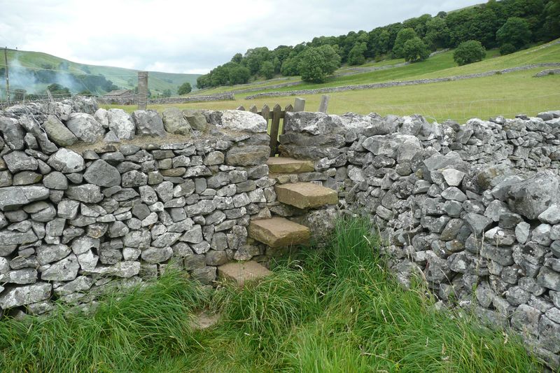 A dry stone wall with a stone step stile in the Yorkshire Dales