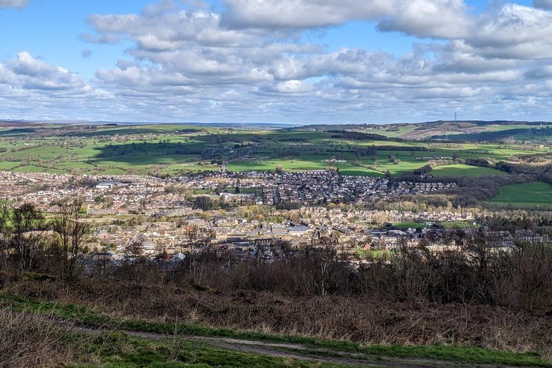 The town of Otley in Wharfedale, seen from the top of Otley Chevin